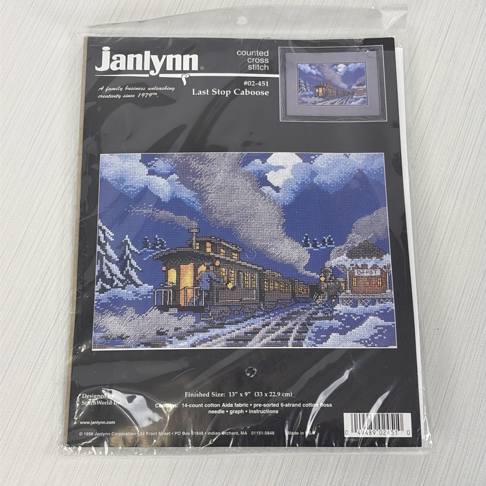 Vintage Janlynn LAST STOP CABOOSE train counted cross stitch kit 02-451 NEW